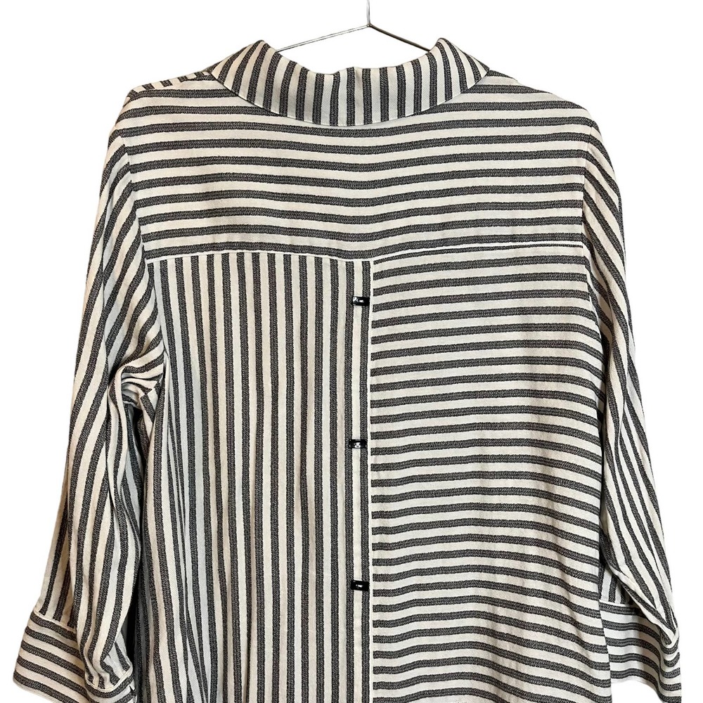 Soft Surroundings Womens Button Back Gray Striped Asymmetrical Tunic Top L - Picture 6 of 8